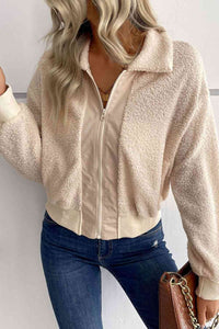 Zip-Up Sherpa Collared Jacket with Pockets