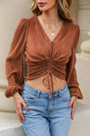 Blake Drawstring V-Neck Balloon Sleeve Blouse