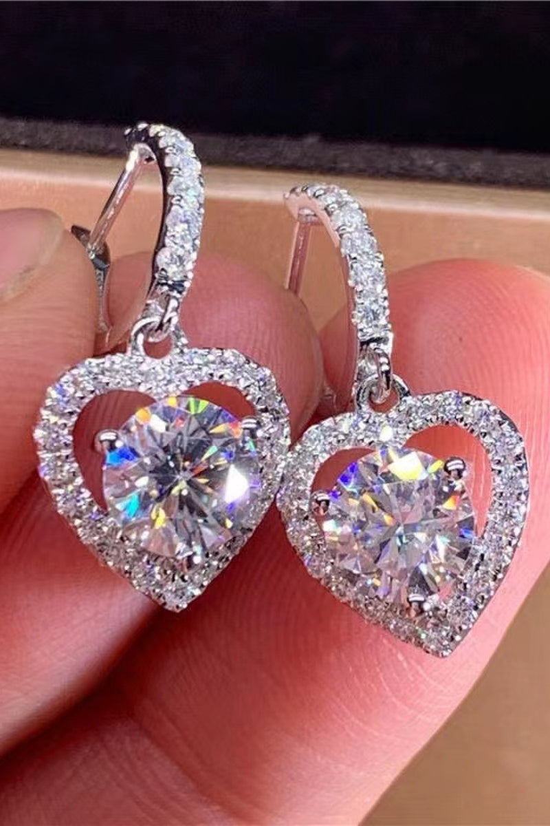 Adaline 2 Carat Moissanite Platinum-Plated Heart Drop Earrings