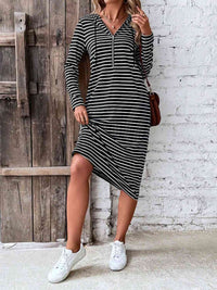 Casey Striped Zip Front Hooded Dress