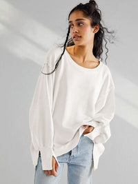 Madeline Slit Round Neck Dropped Shoulder T-Shirt