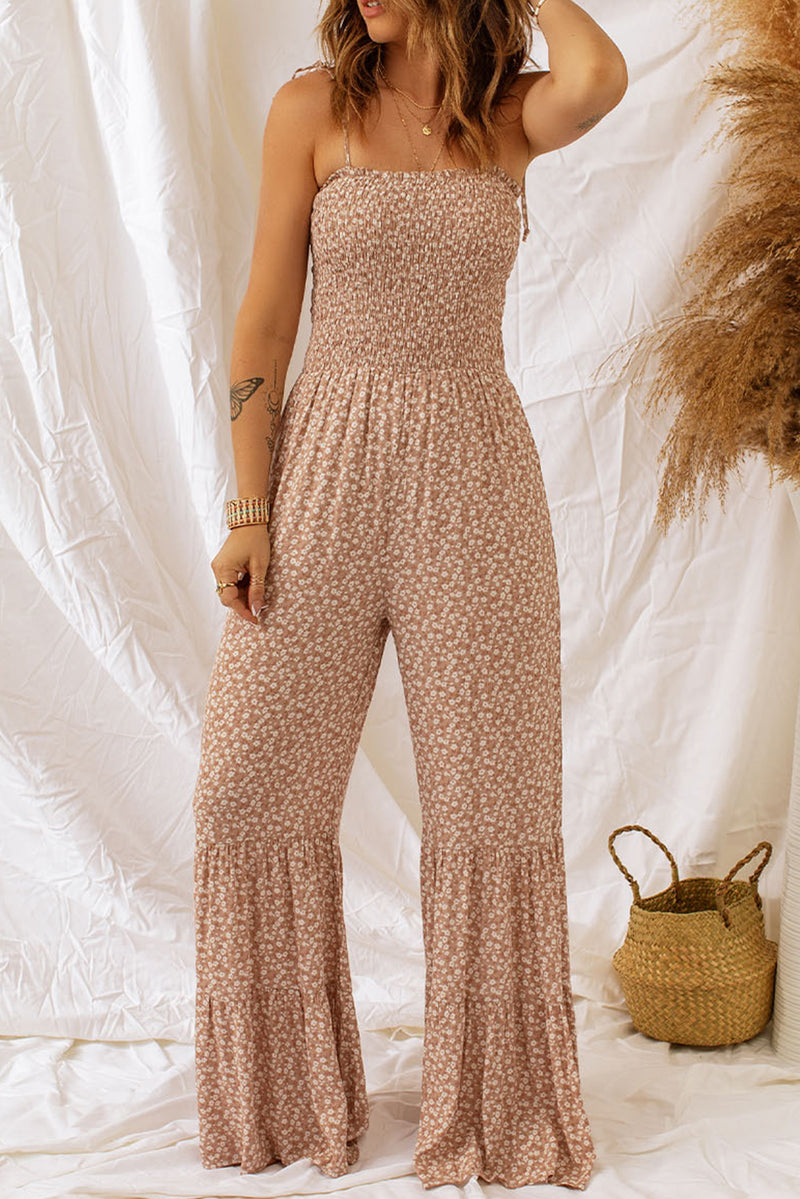 Avril Floral Wide Leg Jumpsuit - Camel