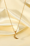 18K Gold Plated Inlaid Zircon Moon Pendant Necklace