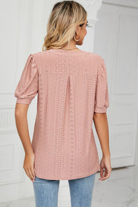 Zara Eyelet Notched Short Sleeve T-Shirt