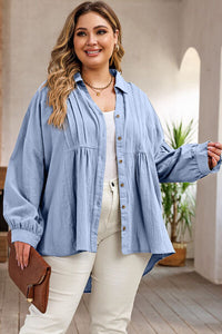 Eloise Plus Size High-Low Button Up Dropped Shoulder Shirt