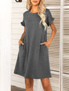 Round Neck Flounce Sleeve Dress with Pockets