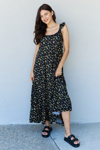 Amber Ruffle Floral Maxi Dress in  Black Yellow Floral