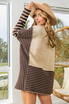 Delilah Striped Contrast Long Sleeve Slit Top