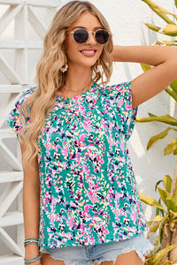 Brianna Printed Round Neck Cap Sleeve Blouse