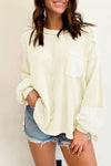 Addison Waffle-Knit Exposed Seam Lantern Sleeve Blouse