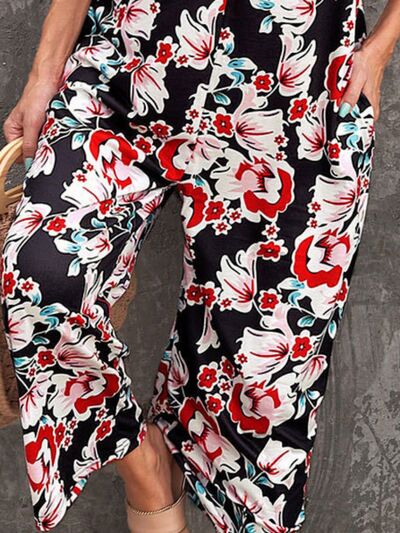 Magnolia Printed Spaghetti Strap Jumpsuit with Pockets