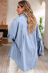 Eloise Plus Size High-Low Button Up Dropped Shoulder Shirt