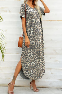 Printed V-Neck Curved Hem Dress