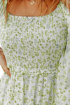 Sara Smocked Floral Square Neck Balloon Sleeve Dress