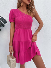 One-Shoulder Smocked Tiered Dress