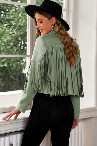 Gianna Fringe Trim Lapel Collar Cropped Blazer