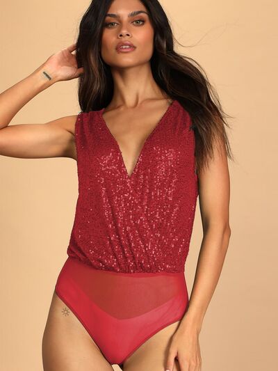 Everleigh Sequin Surplice Sleeveless Bodysuit