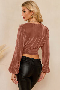 Blake Drawstring V-Neck Balloon Sleeve Blouse