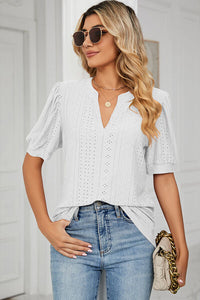 Zara Eyelet Notched Short Sleeve T-Shirt