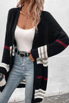 Striped Rib-Knit Drop Shoulder Open Front Cardigan