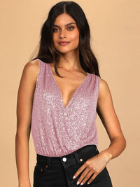 Everleigh Sequin Surplice Sleeveless Bodysuit