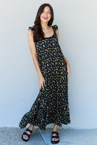 Amber Ruffle Floral Maxi Dress in  Black Yellow Floral