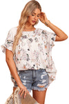 Floral Boat Neck Flounce Sleeve Blouse