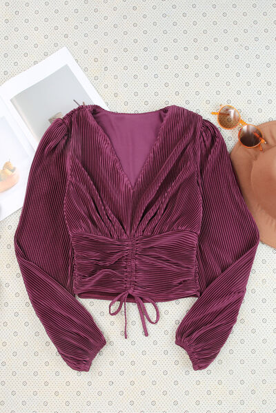 Blake Drawstring V-Neck Balloon Sleeve Blouse