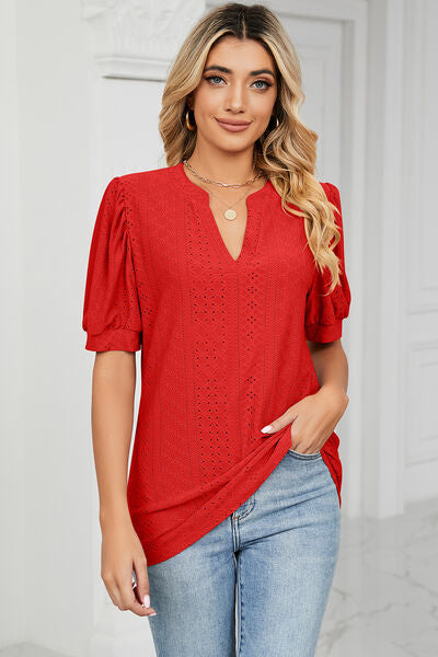 Zara Eyelet Notched Short Sleeve T-Shirt