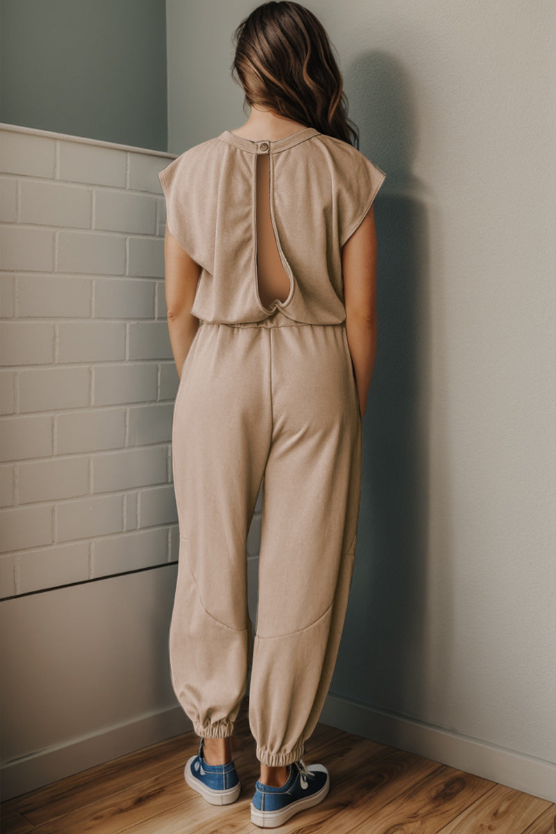 Harlow Drawstring Round Neck Cap Sleeve Jumpsuit