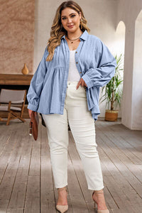 Eloise Plus Size High-Low Button Up Dropped Shoulder Shirt