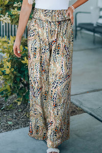 Printed Smocked Waist Wide Leg Pants