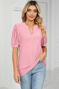 Zara Eyelet Notched Short Sleeve T-Shirt