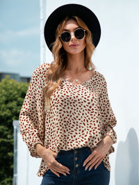 Printed V-Neck Balloon Sleeve Blouse