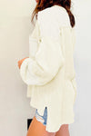 Addison Waffle-Knit Exposed Seam Lantern Sleeve Blouse