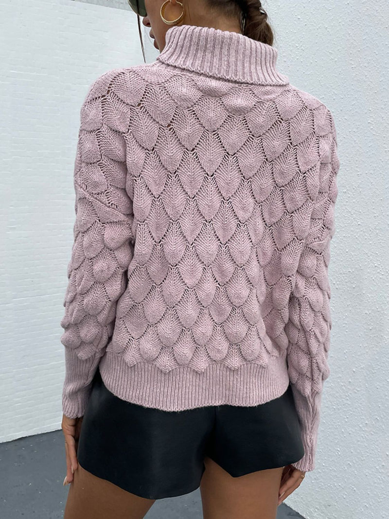 Turtle Neck Ribbed Long Sleeve Sweater