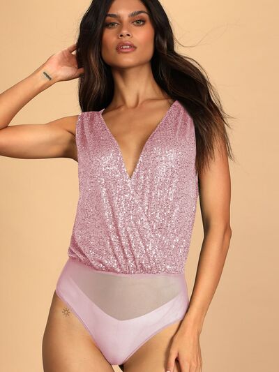 Everleigh Sequin Surplice Sleeveless Bodysuit